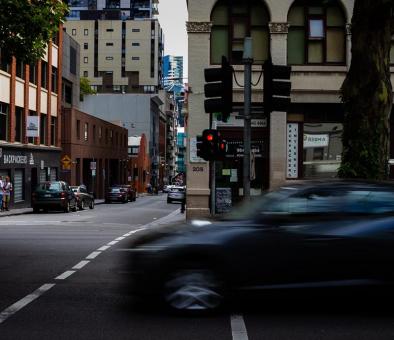 car driving through city