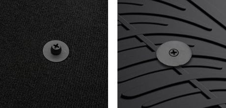 Button Lock car mat retention system