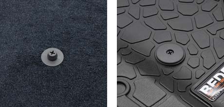 Button Lock car mat retention system