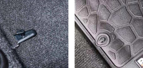 Button Lock car mat retention system