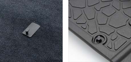 Button Lock car mat retention system
