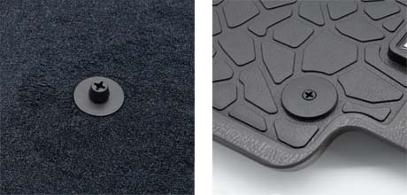 Button Lock car mat retention system